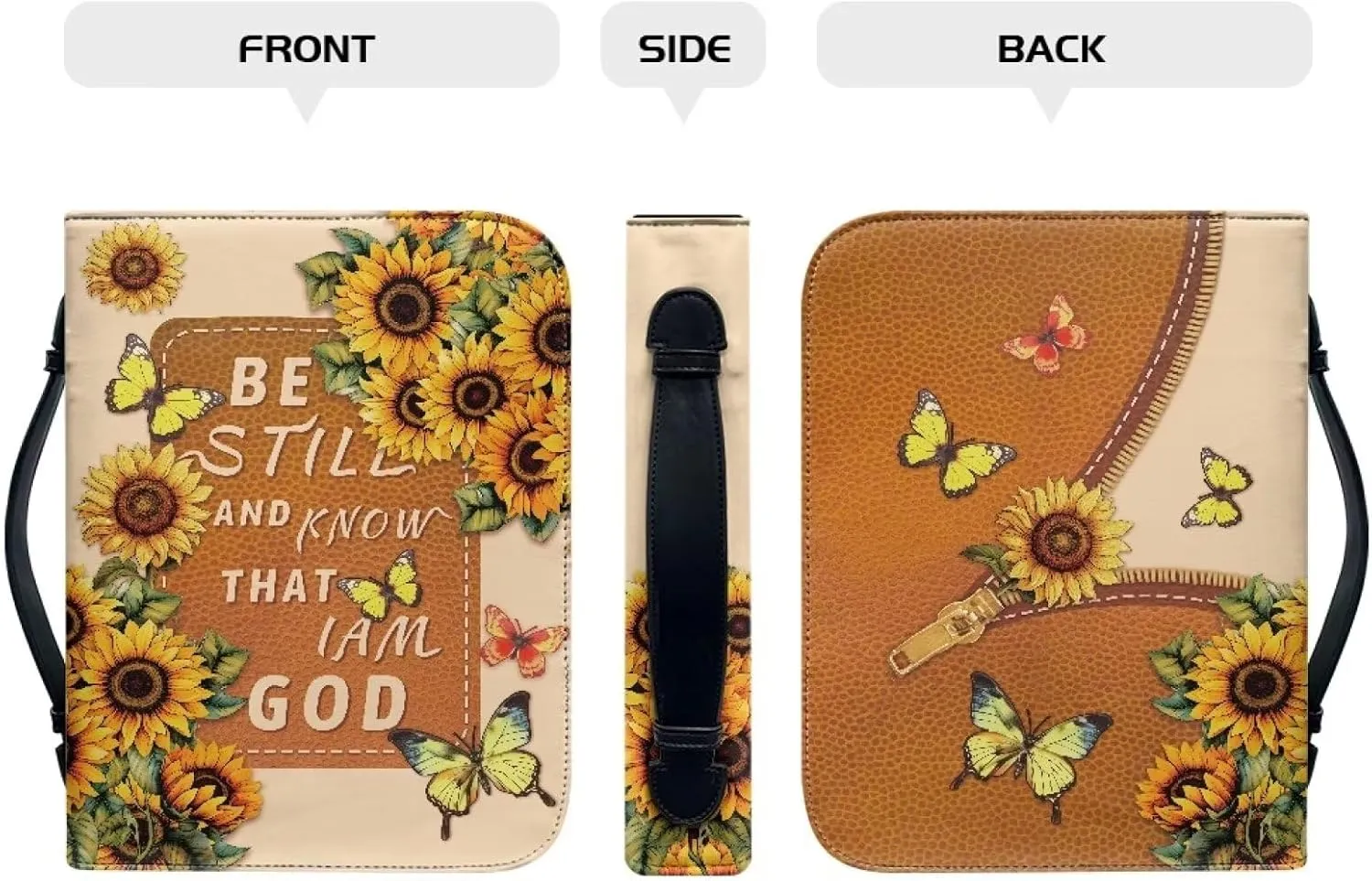 Sunflower Butterfly Bible Tote Bag, Hibiscus Floral Reusaable Kids Church Bag Bible Accessories, Zippered Bible Cover Purse with Handles for Study/Daily Home Outdoor