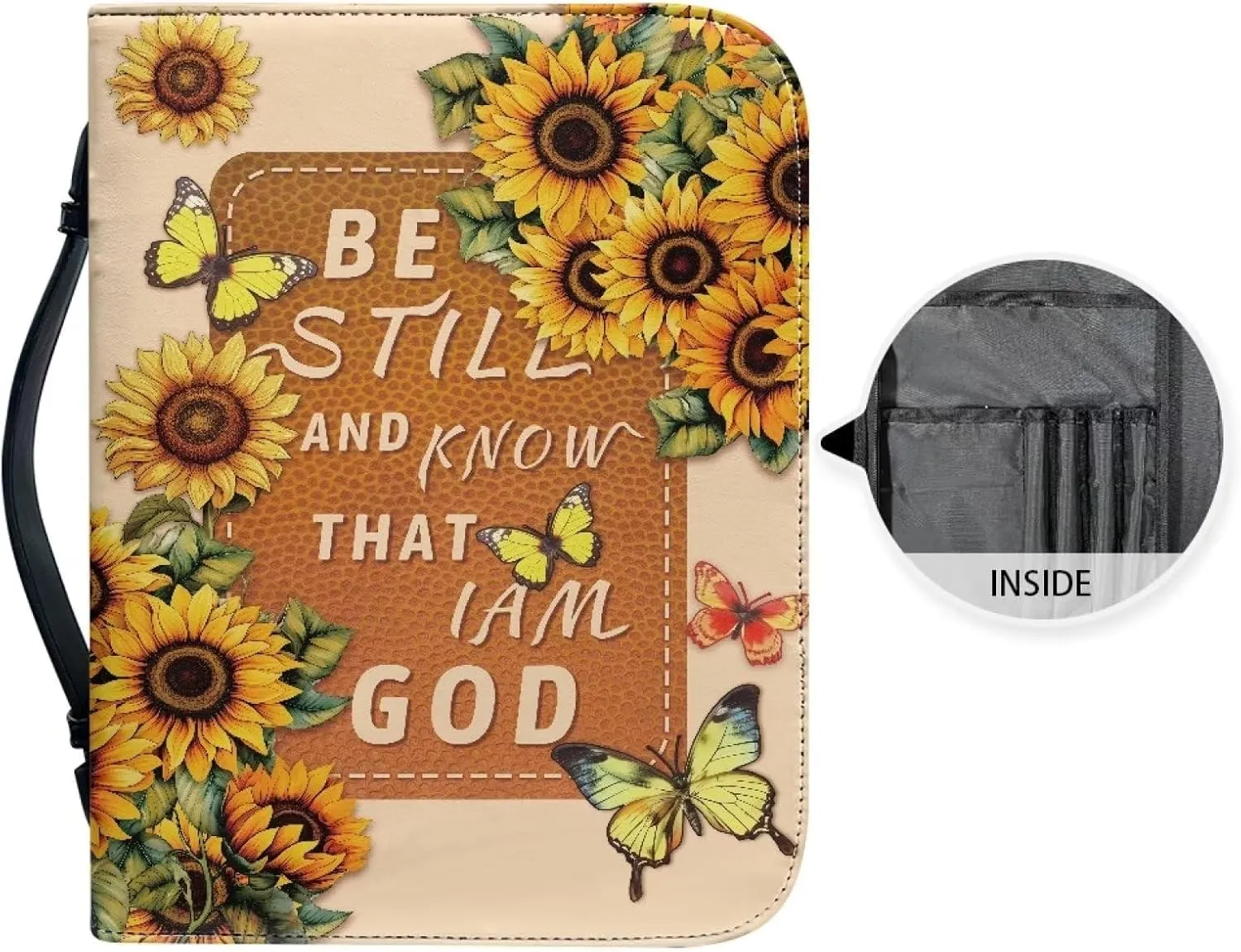 Sunflower Butterfly Bible Tote Bag, Hibiscus Floral Reusaable Kids Church Bag Bible Accessories, Zippered Bible Cover Purse with Handles for Study/Daily Home Outdoor