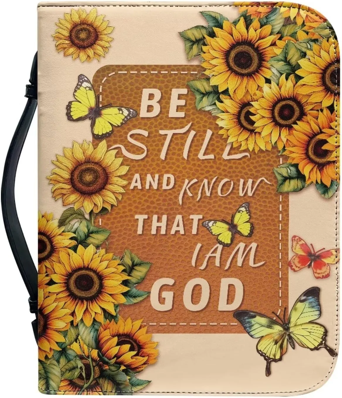 Sunflower Butterfly Bible Tote Bag, Hibiscus Floral Reusaable Kids Church Bag Bible Accessories, Zippered Bible Cover Purse with Handles for Study/Daily Home Outdoor