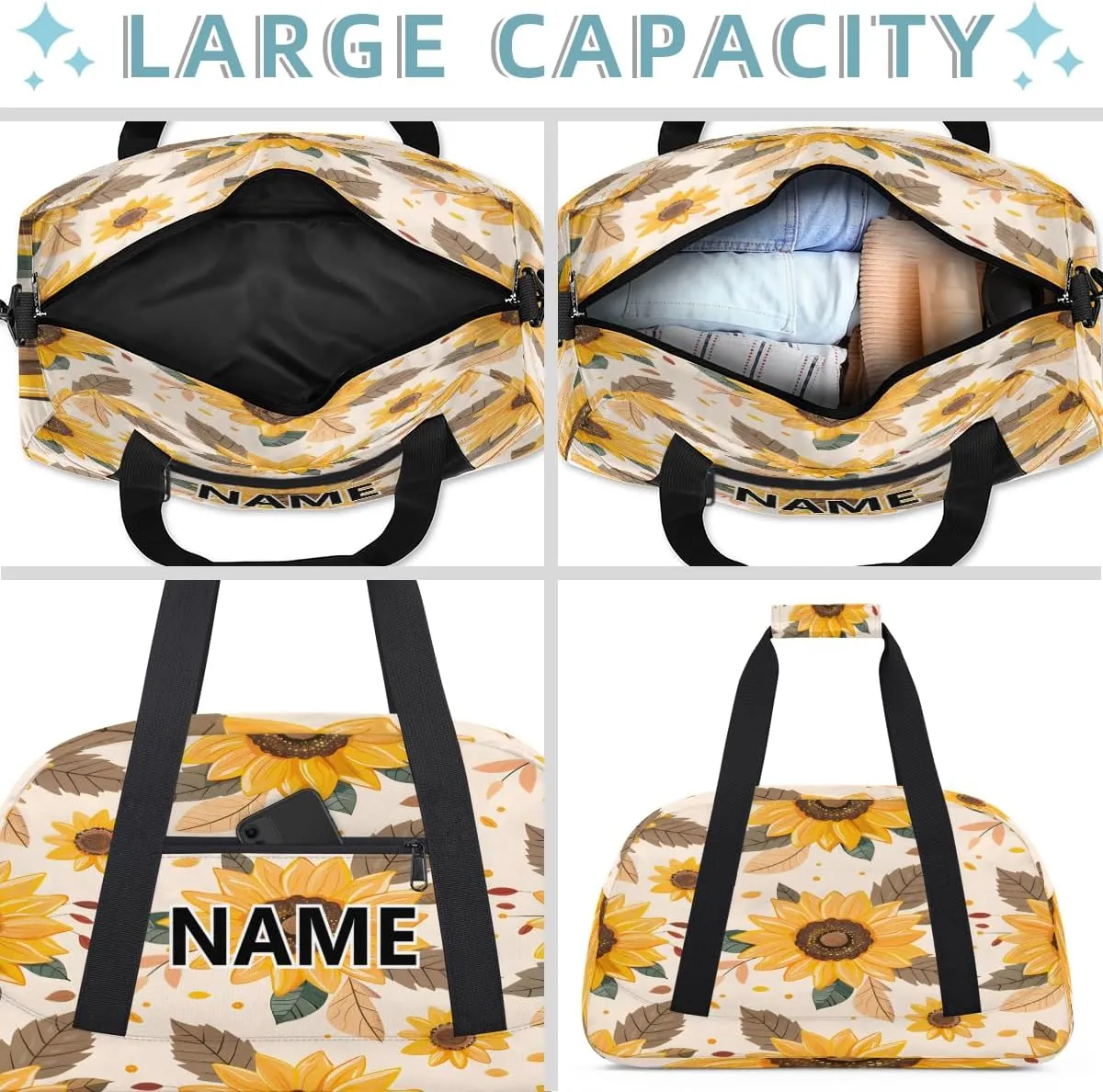Sunflower Mini Gym Bag 18 inch for Women Men Waterproof Custom Flowers Travel Duffel Bag Carry On Overnight Tote Nurse Bag for Work Fitness Hiking