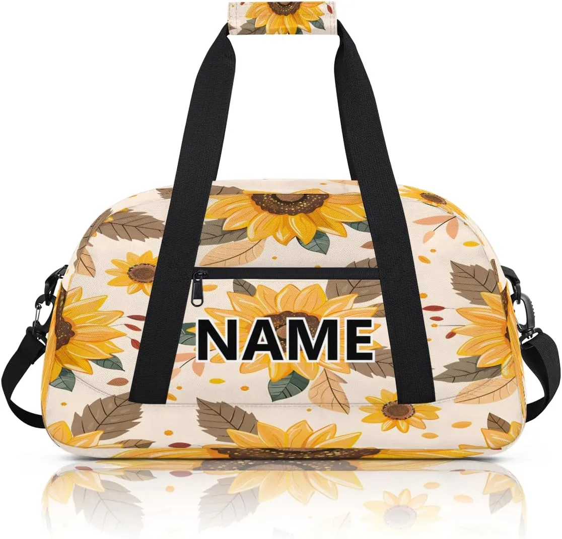 Sunflower Mini Gym Bag 18 inch for Women Men Waterproof Custom Flowers Travel Duffel Bag Carry On Overnight Tote Nurse Bag for Work Fitness Hiking