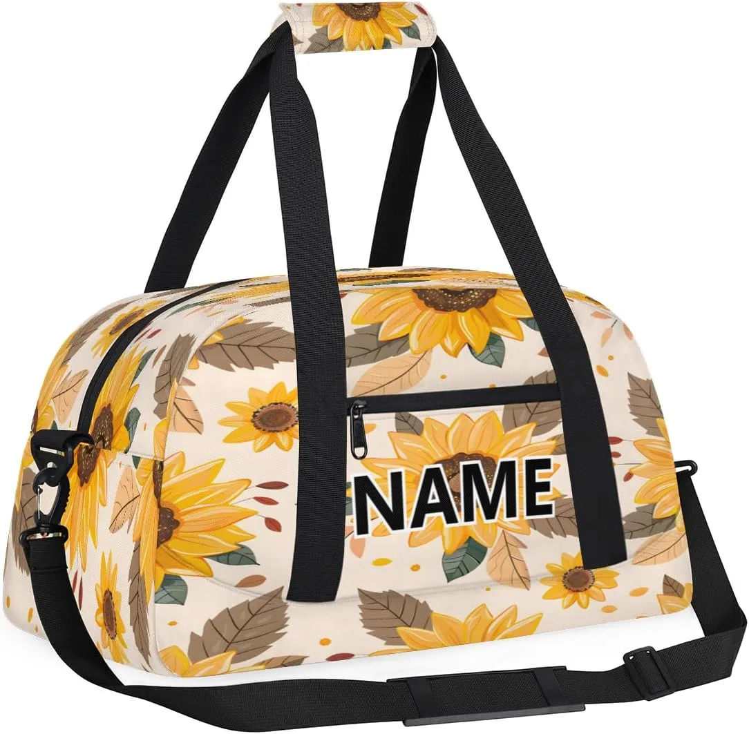 Sunflower Mini Gym Bag 18 inch for Women Men Waterproof Custom Flowers Travel Duffel Bag Carry On Overnight Tote Nurse Bag for Work Fitness Hiking