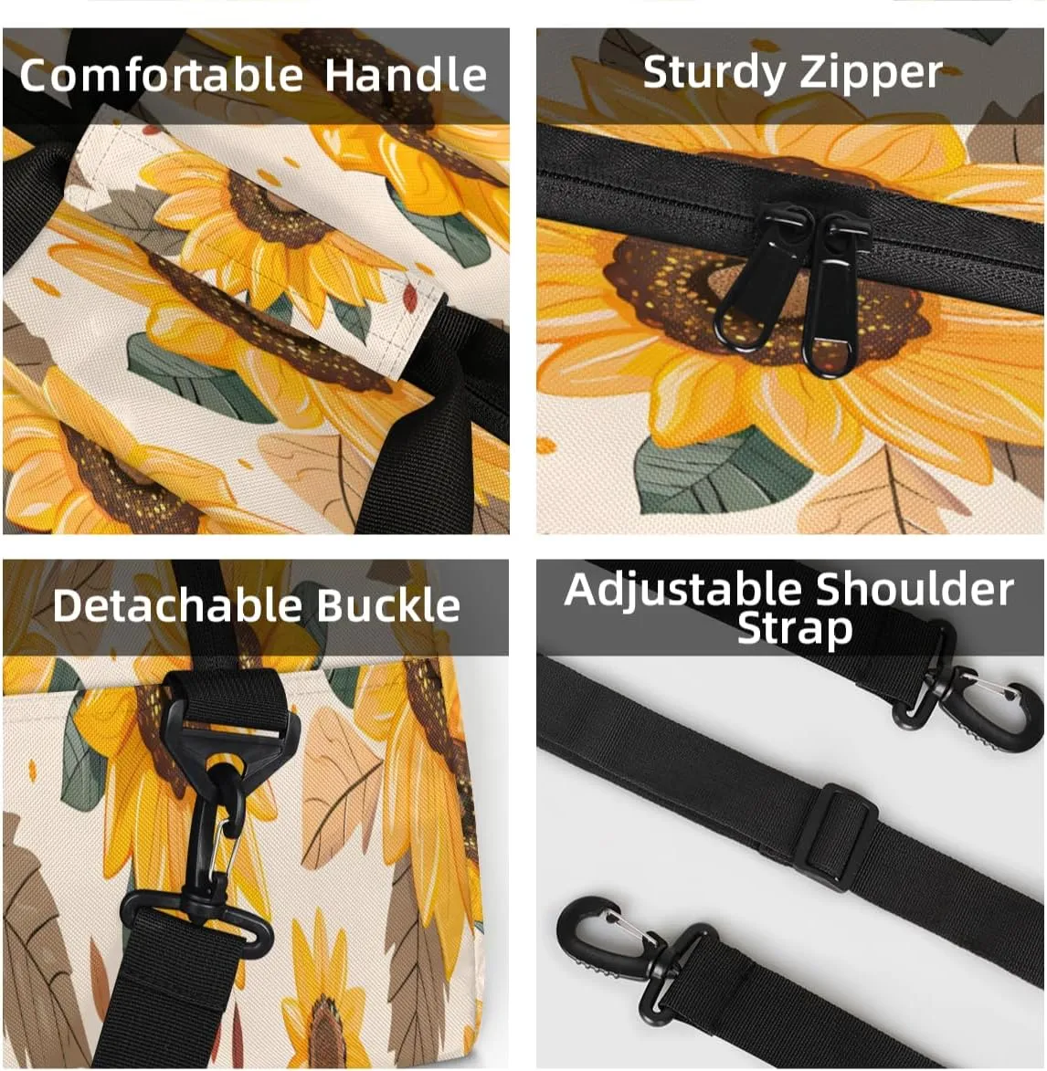 Sunflower Mini Gym Bag 18 inch for Women Men Waterproof Custom Flowers Travel Duffel Bag Carry On Overnight Tote Nurse Bag for Work Fitness Hiking