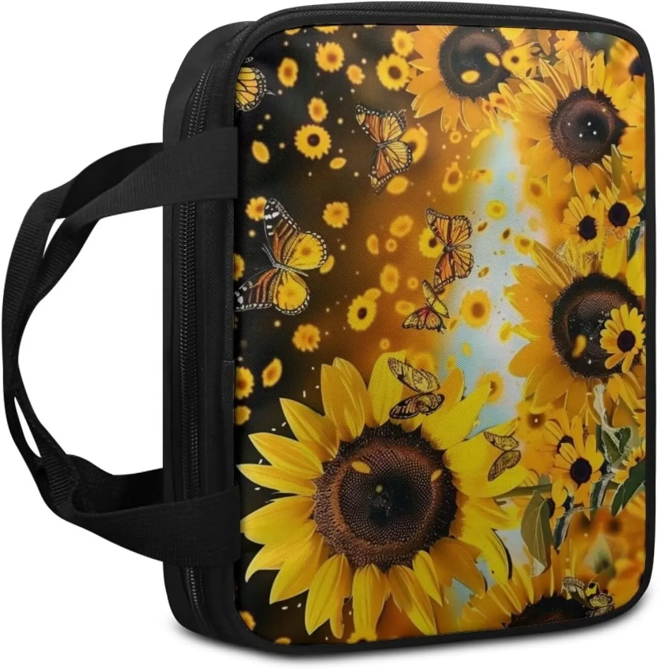 Sunflowers Butterfly Print Bible Tote Bag Floral Scripture Bag Bible Soft Cover for Women Girls,e,Aesthetic Bible Crossbody Bag Bible Handbag Women's Bible Case,Gift for Women Girls