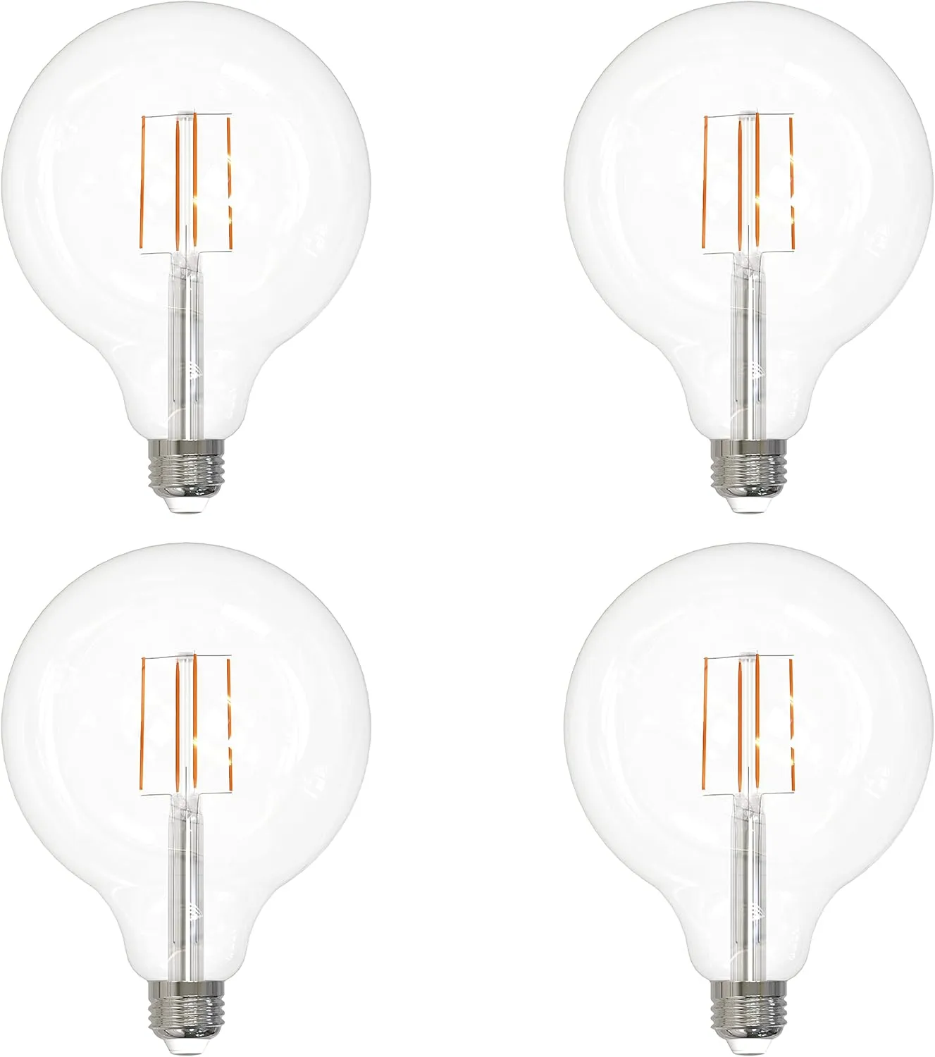 Sunlite 41698 LED G40 Edison Globe Light Bulb, 8.5 Watts (100W Equivalent), Standard E26 Base, 800 Lumens, Dimmable, Decorative Clear Glass, Antique Long Filament, 90 CRI, 2700K Warm White, 4 Count