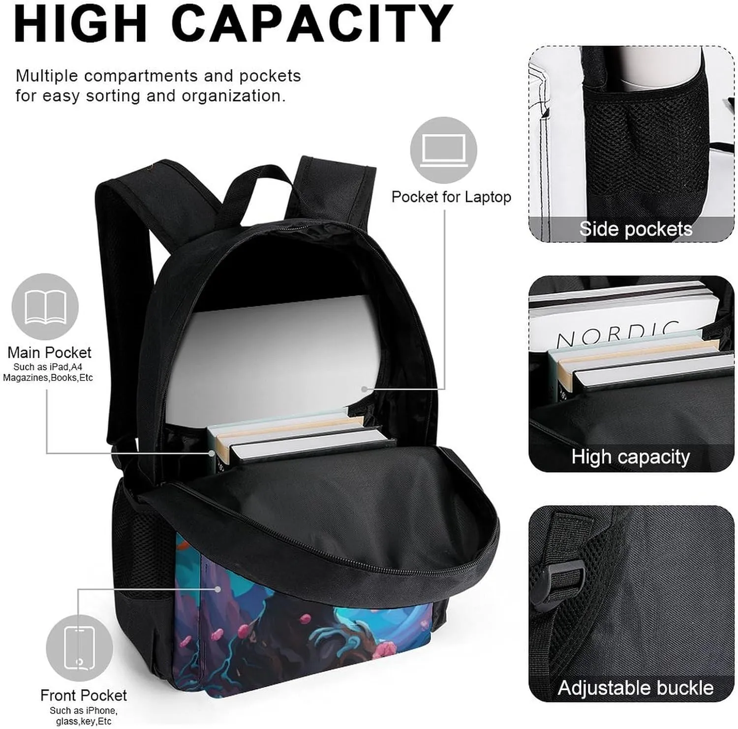 Supdreamc Camping Outdoors Running Backpack Sets Daypack 3 Piece Multipurpose Backpack Lunch Bag Pencil Case Big Capacity Bookbag, Almond Blossom Floral Art
