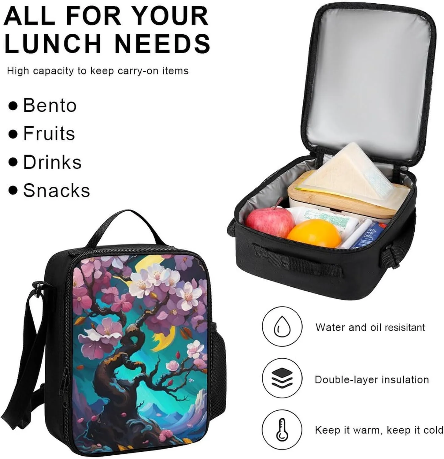 Supdreamc Camping Outdoors Running Backpack Sets Daypack 3 Piece Multipurpose Backpack Lunch Bag Pencil Case Big Capacity Bookbag, Almond Blossom Floral Art
