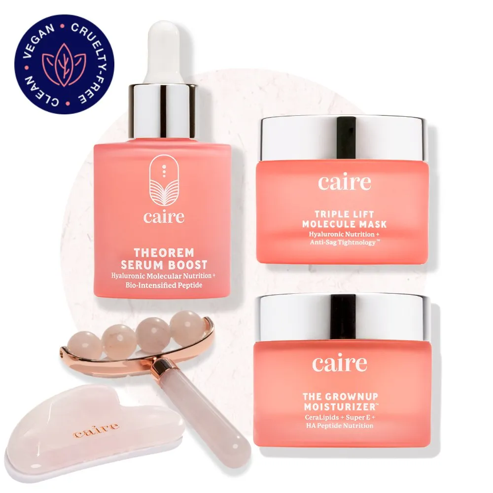 Super Gift: Full Size Trio & Tools | Theorem Serum Boost 30mL | 1oz   Moisturizer 50ml | 1.7oz   Mask 40ml | 1.35oz   Gua Sha   Stress Relief Roller