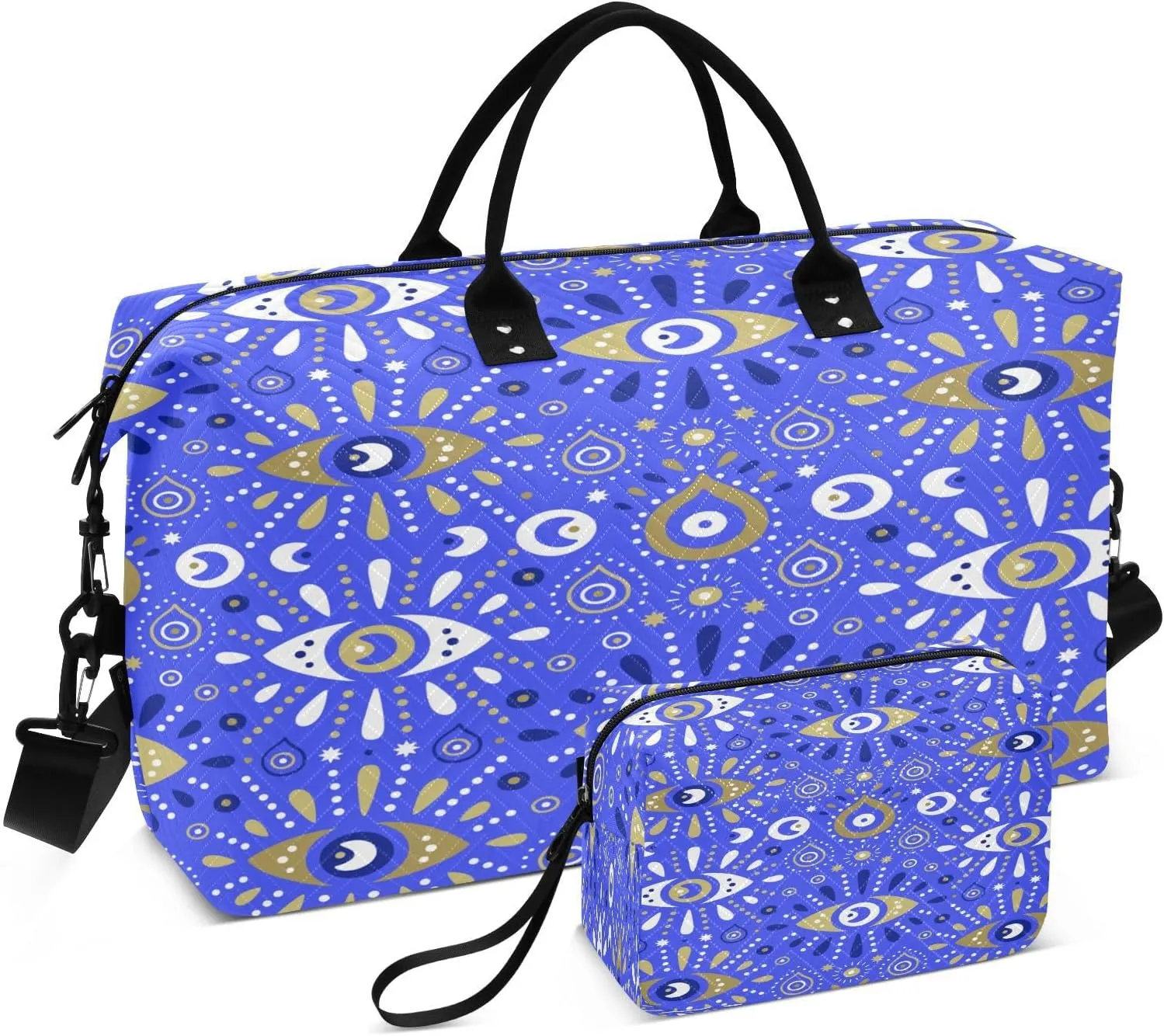 susiyo Blue Turkish Evil Eye Expandable Travel Duffle Bag, Large Weekender Overnight Bags and Adjustable Strap, Carry On Shoulder Tote Bag, Gym Duffel Bag with Toiletry Bags for Hospital