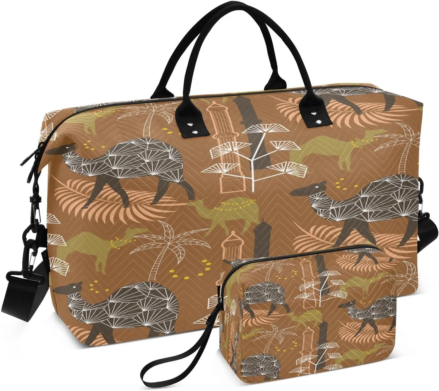 susiyo Camel Pattern Brown Expandable Travel Duffle Bag, Large Weekender Overnight Bags and Adjustable Strap, Carry On Shoulder Tote Bag, Gym Duffel Bag with Toiletry Bags for Hospital