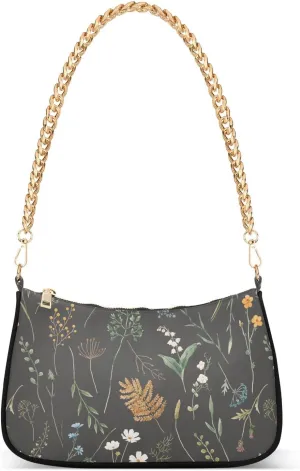 susiyo Shoulder Bag for Women Watercolor Wild Herbs Floral Small Shoulder Purse Bags Cute Hobo Tote Handbag Mini Clutch Purse