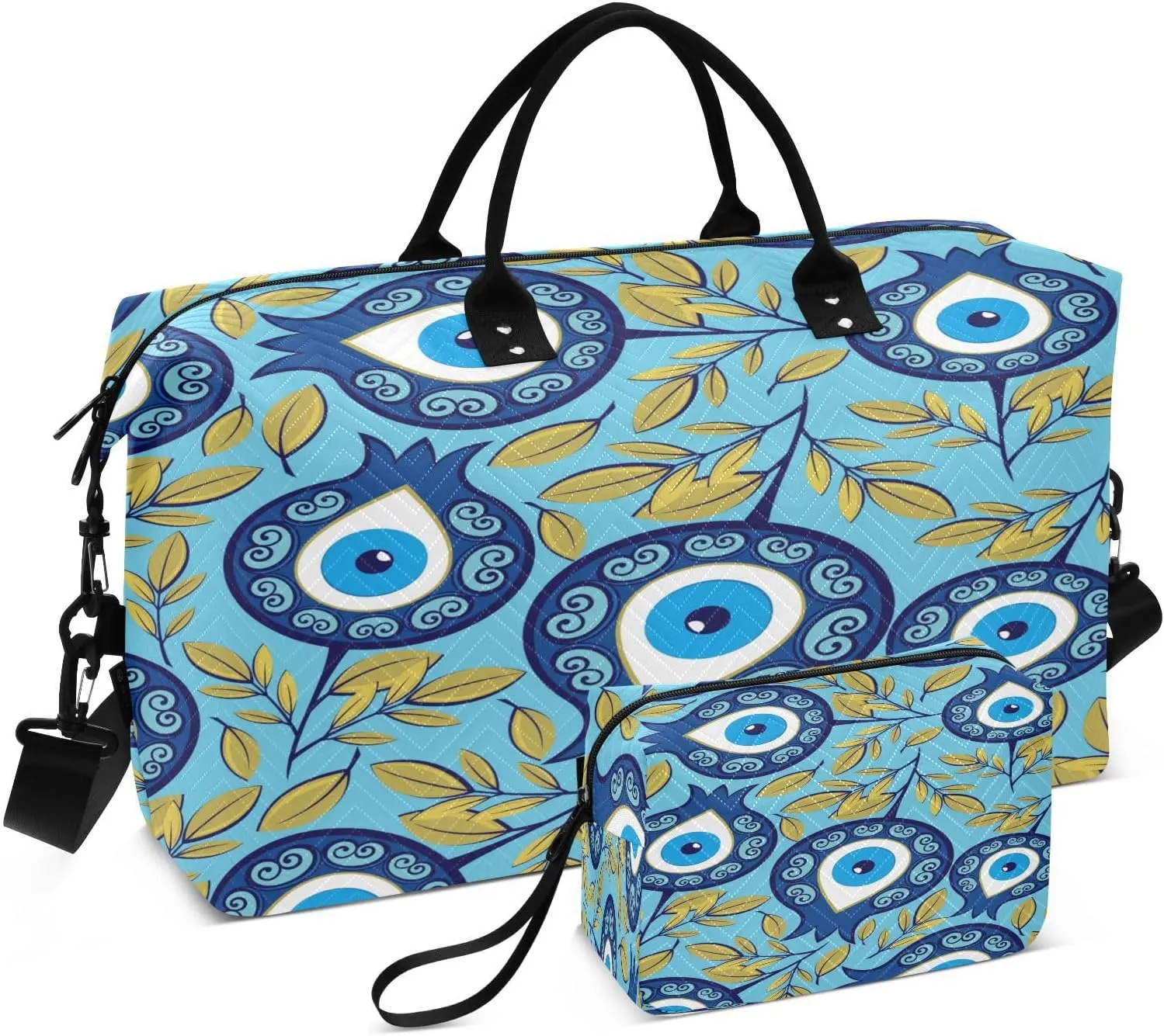 susiyo Turkish Nazar Symbol Blue Expandable Travel Duffle Bag, Large Weekender Overnight Bags and Adjustable Strap, Carry On Shoulder Tote Bag, Gym Duffel Bag with Toiletry Bags for Hospital