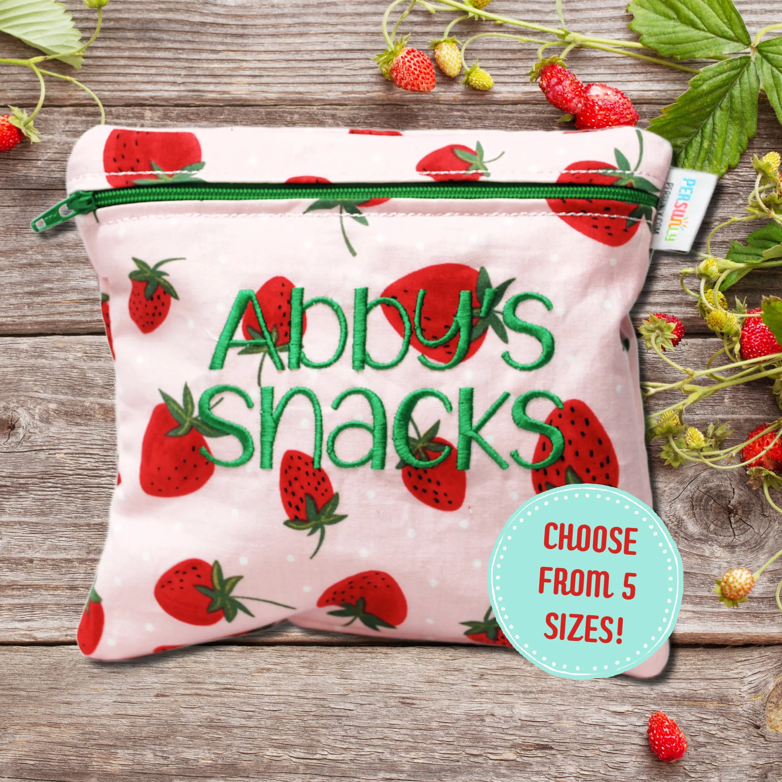 Sweet Pink Strawberries Personalized Reusable Food Bag