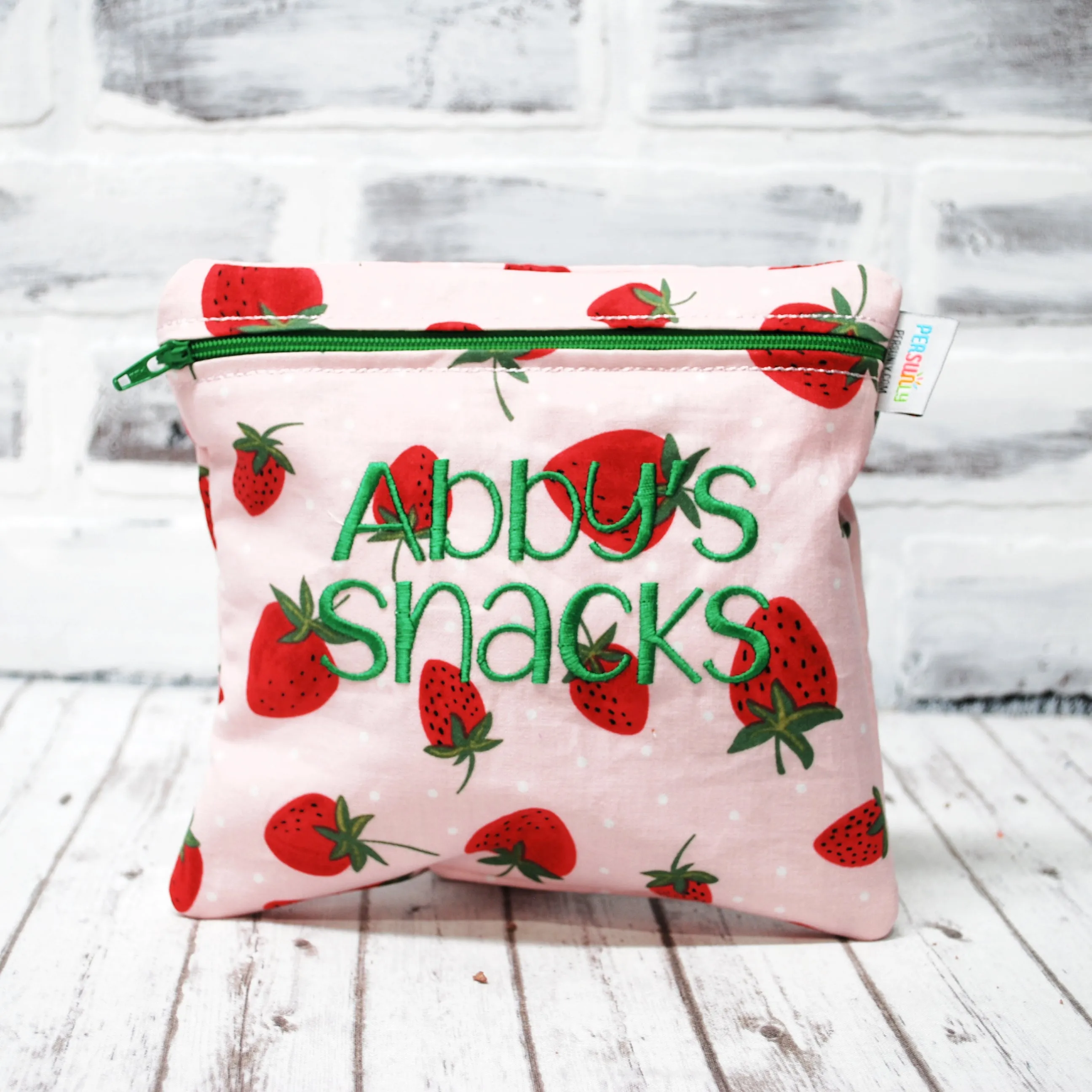 Sweet Pink Strawberries Personalized Reusable Food Bag