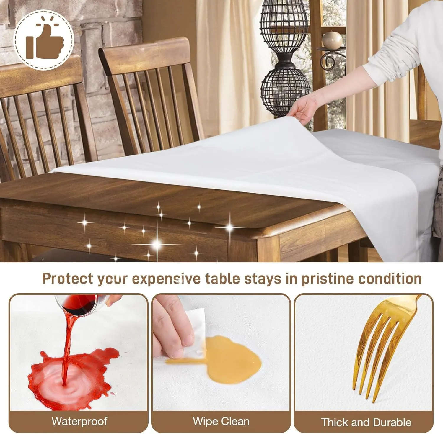 Table Protector Pad with Flannel Backing, Heavy-Duty Vinyl Table Padding Under Tablecloth, Waterproof, Heat Resistant, 72 x 54 inches, Rectangular