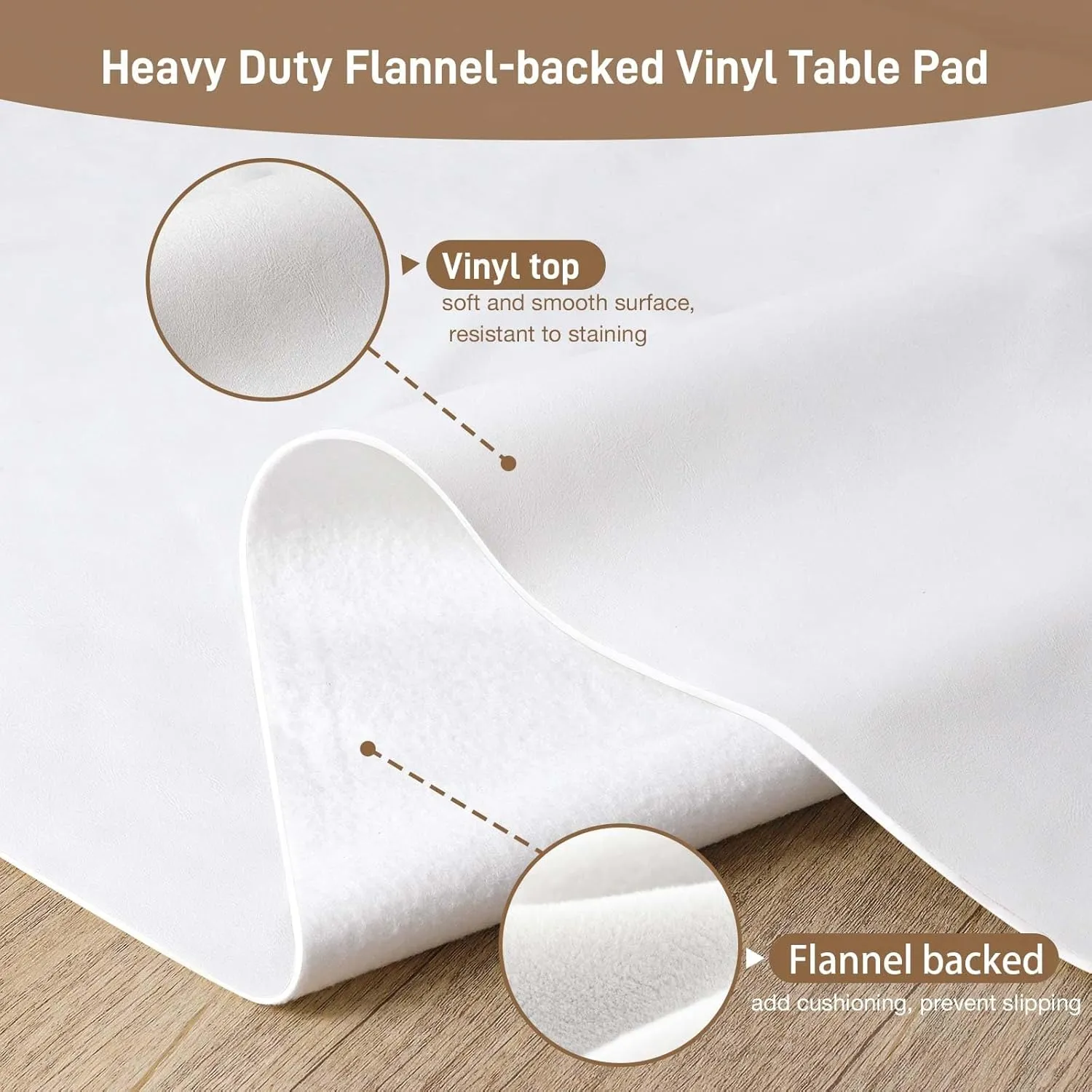 Table Protector Pad with Flannel Backing, Heavy-Duty Vinyl Table Padding Under Tablecloth, Waterproof, Heat Resistant, 72 x 54 inches, Rectangular
