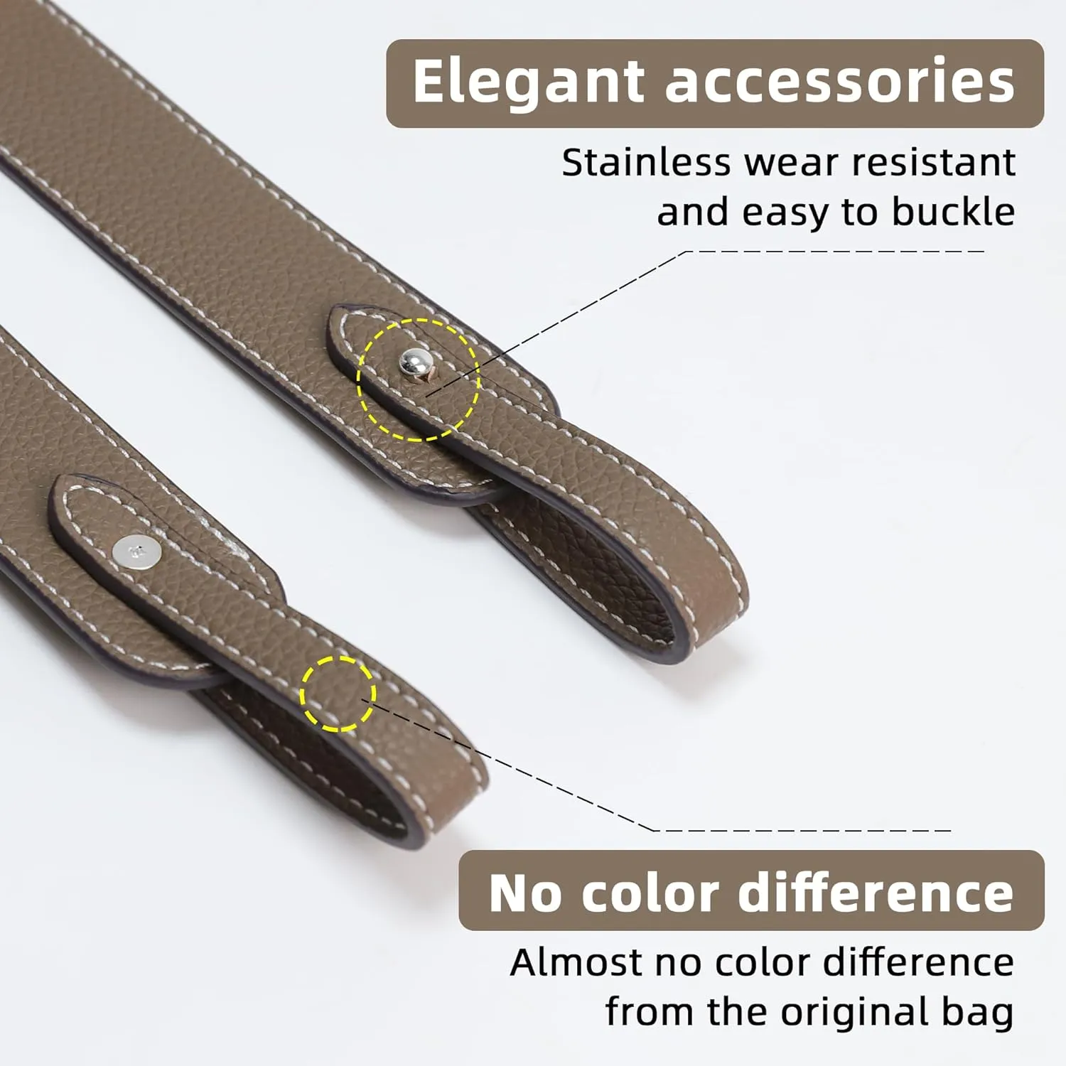 TC Leather Strap for Hermes Picotin/Lindy/Evelyne Bag, Multi Length Handmade Cowhide Crossbody Purse Strap for Handbag【19.7inch Long, 1.5inch Wide, Etoupe Grey (Silver Studs)】