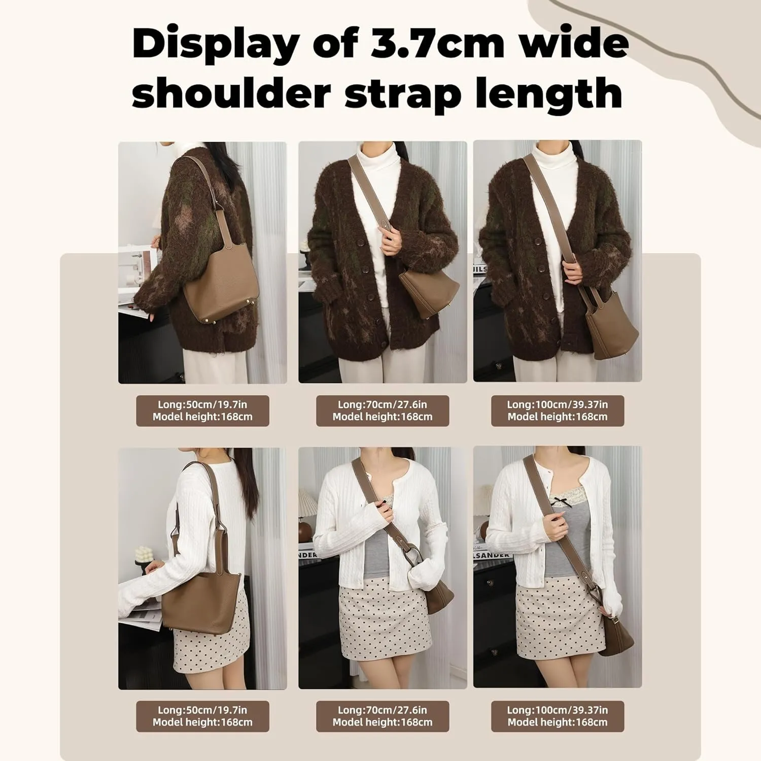 TC Leather Strap for Hermes Picotin/Lindy/Evelyne Bag, Multi Length Handmade Cowhide Crossbody Purse Strap for Handbag【19.7inch Long, 1.5inch Wide, Etoupe Grey (Silver Studs)】