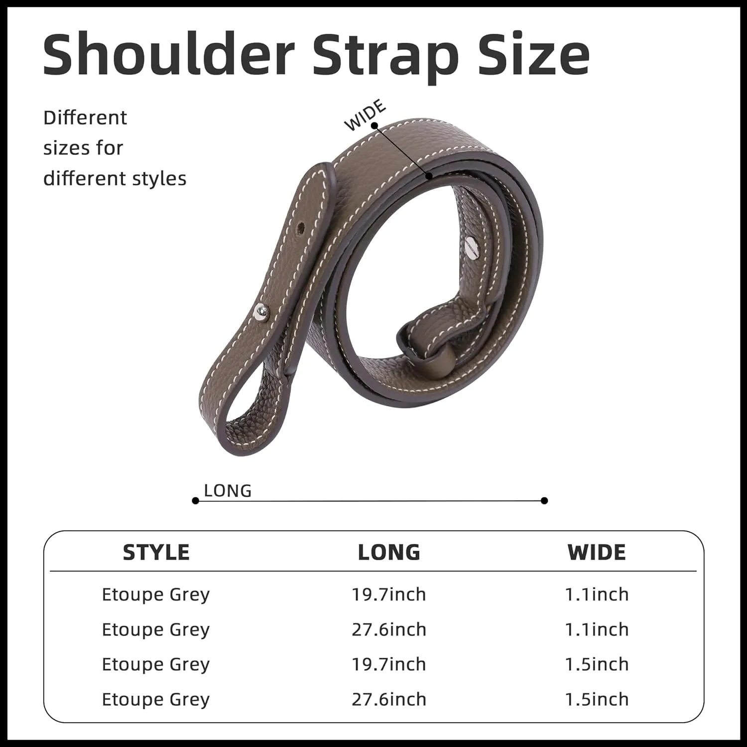 TC Leather Strap for Hermes Picotin/Lindy/Evelyne Bag, Multi Length Handmade Cowhide Crossbody Purse Strap for Handbag【19.7inch Long, 1.5inch Wide, Etoupe Grey (Silver Studs)】