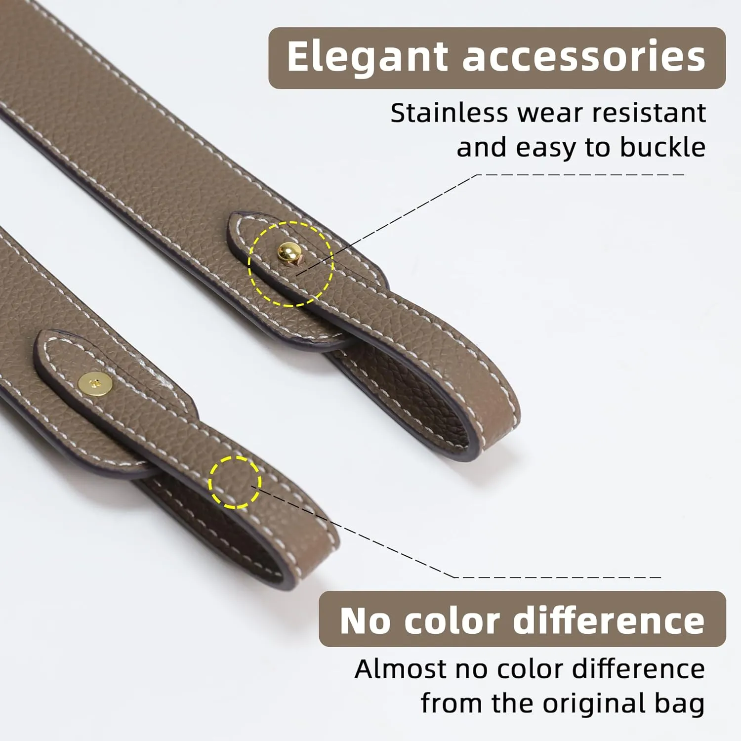 TC Leather Strap for Hermes Picotin/Lindy/Evelyne bag, Multi length Handmade Cowhide Crossbody Purse Strap for Handbag【39.4inch long, 1.5inch wide, Etoupe Grey (Gold Studs)】