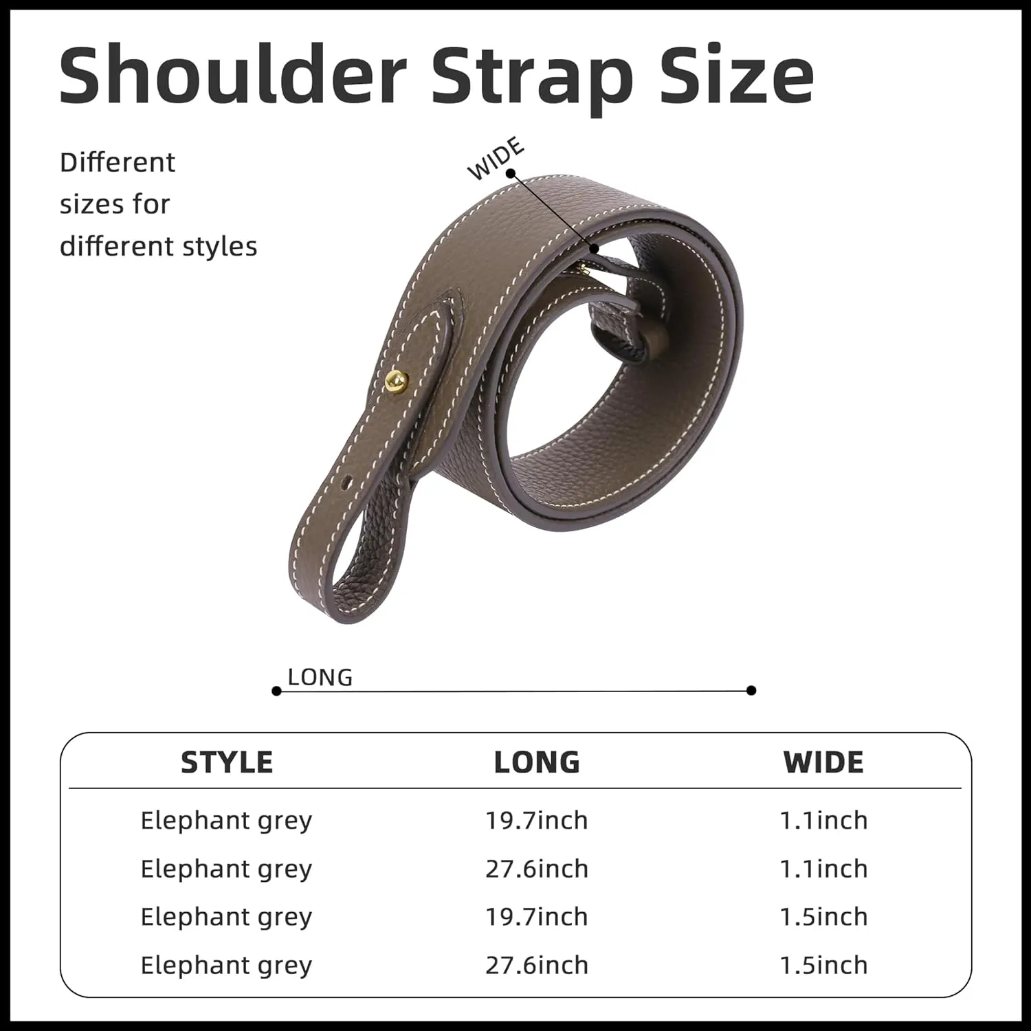 TC Leather Strap for Hermes Picotin/Lindy/Evelyne bag, Multi length Handmade Cowhide Crossbody Purse Strap for Handbag【39.4inch long, 1.5inch wide, Etoupe Grey (Gold Studs)】