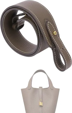 TC Leather Strap for Hermes Picotin/Lindy/Evelyne bag, Multi length Handmade Cowhide Crossbody Purse Strap for Handbag【39.4inch long, 1.5inch wide, Etoupe Grey (Gold Studs)】