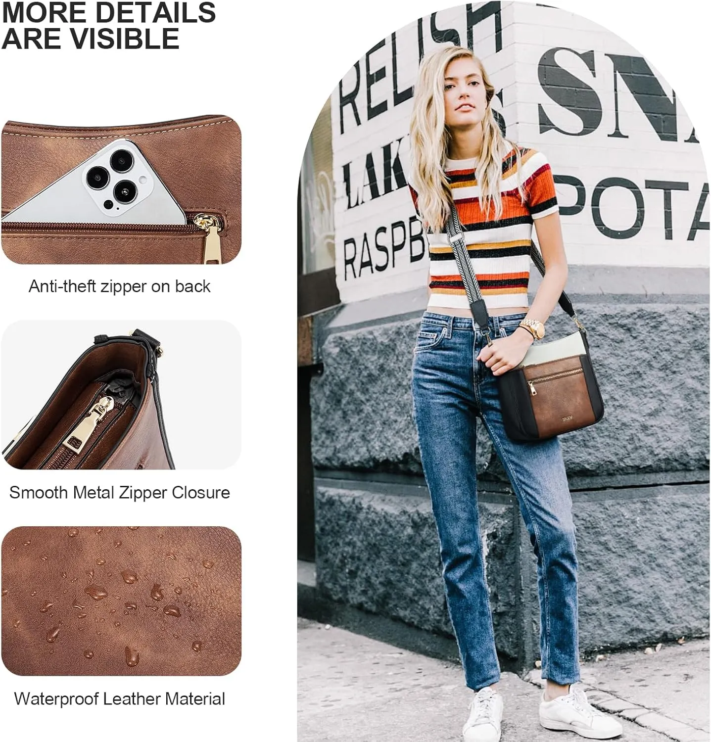 Telena Vegan Leather Crossbody Bags for Women Travel Shoulder Hobo Bag Bucket Large Purse Straps Replacement