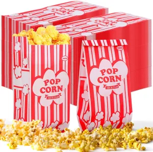 Teling 300 Pcs 1 oz Paper Popcorn Bags Individual Servings Retro Red/White Stripe Disposable Concession Bags Bulk for Popcorn Machine Movie Theater Carnival Party