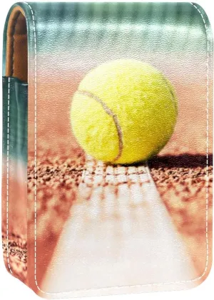 Tennis Ball In Court Prints Lipstick Case Mini Lipstick Holder Organizer Bag With Mirror for Purse Travel Cosmetic Pouch