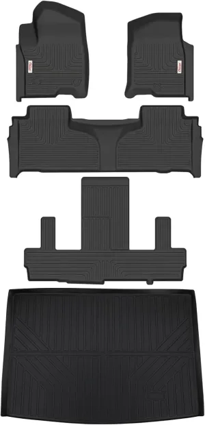 Tesson All Weather Floor Mats Accessories 3 Row Liner Set & Cargo Liner Custom Fit for 7 Seats 2021-2025 Chevy Chevrolet Suburban/GMC Yukon XL/Cadillac Escalade ESV with 2nd Row Bucket Seats