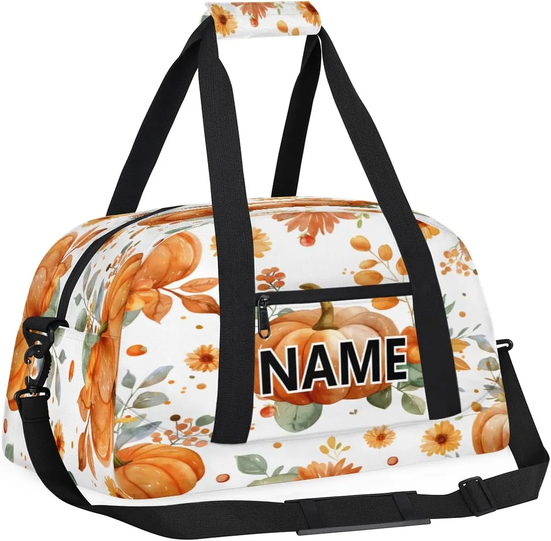 Thanksgiving Mini Gym Bag 18 inch for Women Men Waterproof Custom Pumpkin Travel Duffel Bag Carry On Overnight Tote Nurse Bag for Work Fitness Hiking