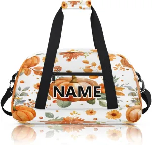 Thanksgiving Mini Gym Bag 18 inch for Women Men Waterproof Custom Pumpkin Travel Duffel Bag Carry On Overnight Tote Nurse Bag for Work Fitness Hiking