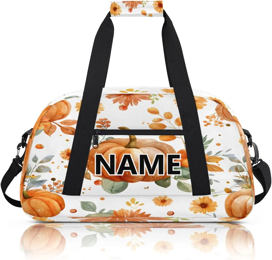 Thanksgiving Mini Gym Bag 18 inch for Women Men Waterproof Custom Pumpkin Travel Duffel Bag Carry On Overnight Tote Nurse Bag for Work Fitness Hiking