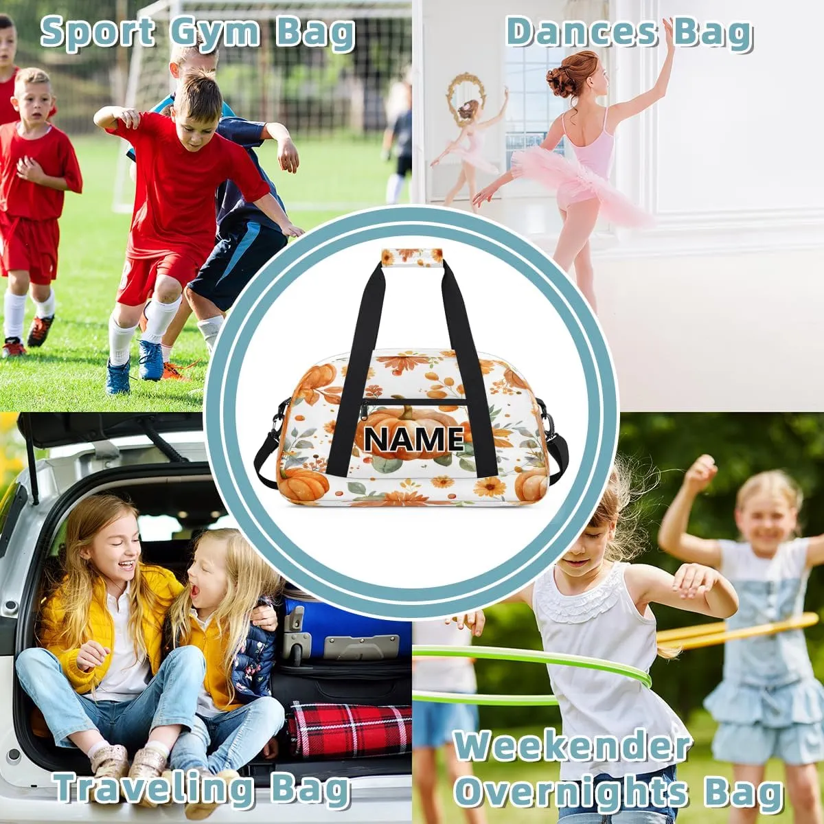 Thanksgiving Mini Gym Bag 18 inch for Women Men Waterproof Custom Pumpkin Travel Duffel Bag Carry On Overnight Tote Nurse Bag for Work Fitness Hiking