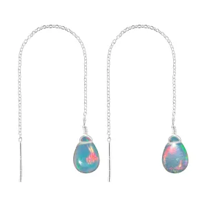 Threader Earrings, Natural AA Ultra Fire Ethiopian Opal Gemstones Crystals, Handmade Dangling Piercing Earrings, Pull-Through Design Silver Plated Earrings, Birthday Women Jewelry Gift