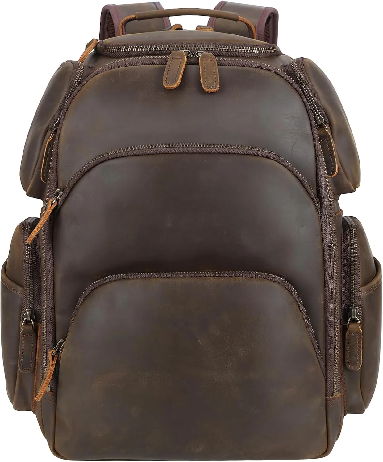 TIDING Men's Full Grain Leather 16" Laptop Backpack Multi Pockets Business Weekender Daypack 21L Travel Rucksack