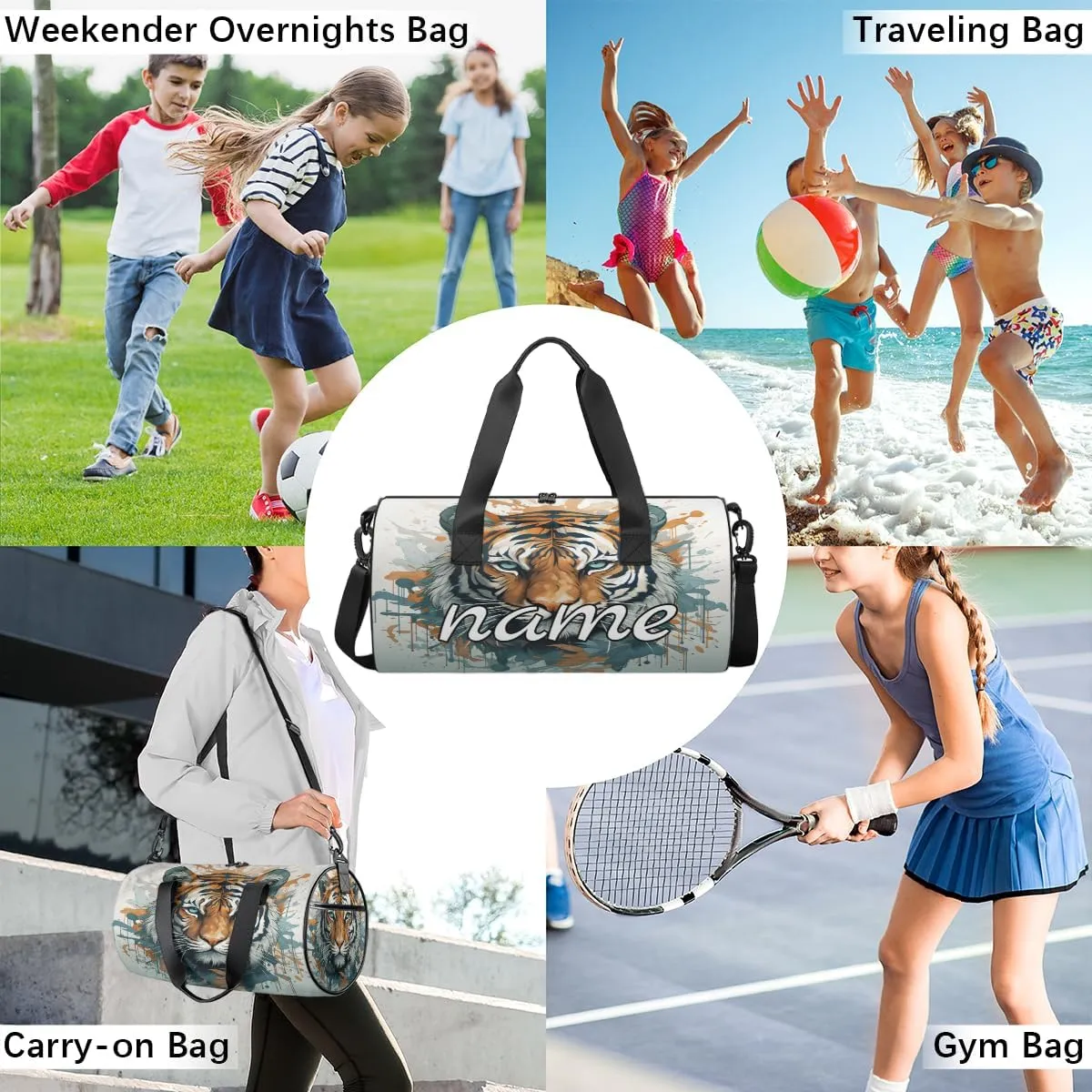 Tiger Personalized Dance Bags, Tiger Custom Sport Duffel Bag Travel Duffle Bag Overnight Weekender Bag