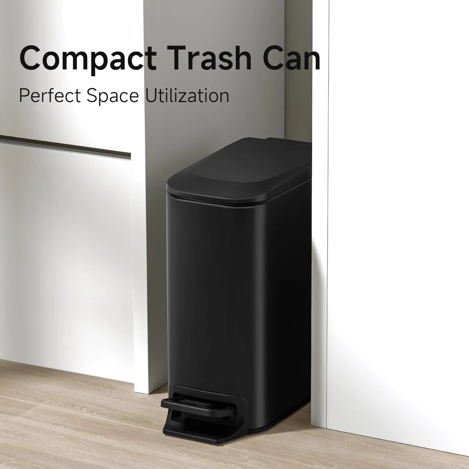 TIPGO Slim Bathroom Trash Can with Lid Soft Close, Step Pedal, 6 Liter / 1.6 Gallon Stainless Steel Trash Bin, Small Garbage Cans for Bedroom, Office, Kitchen (Matte Black)