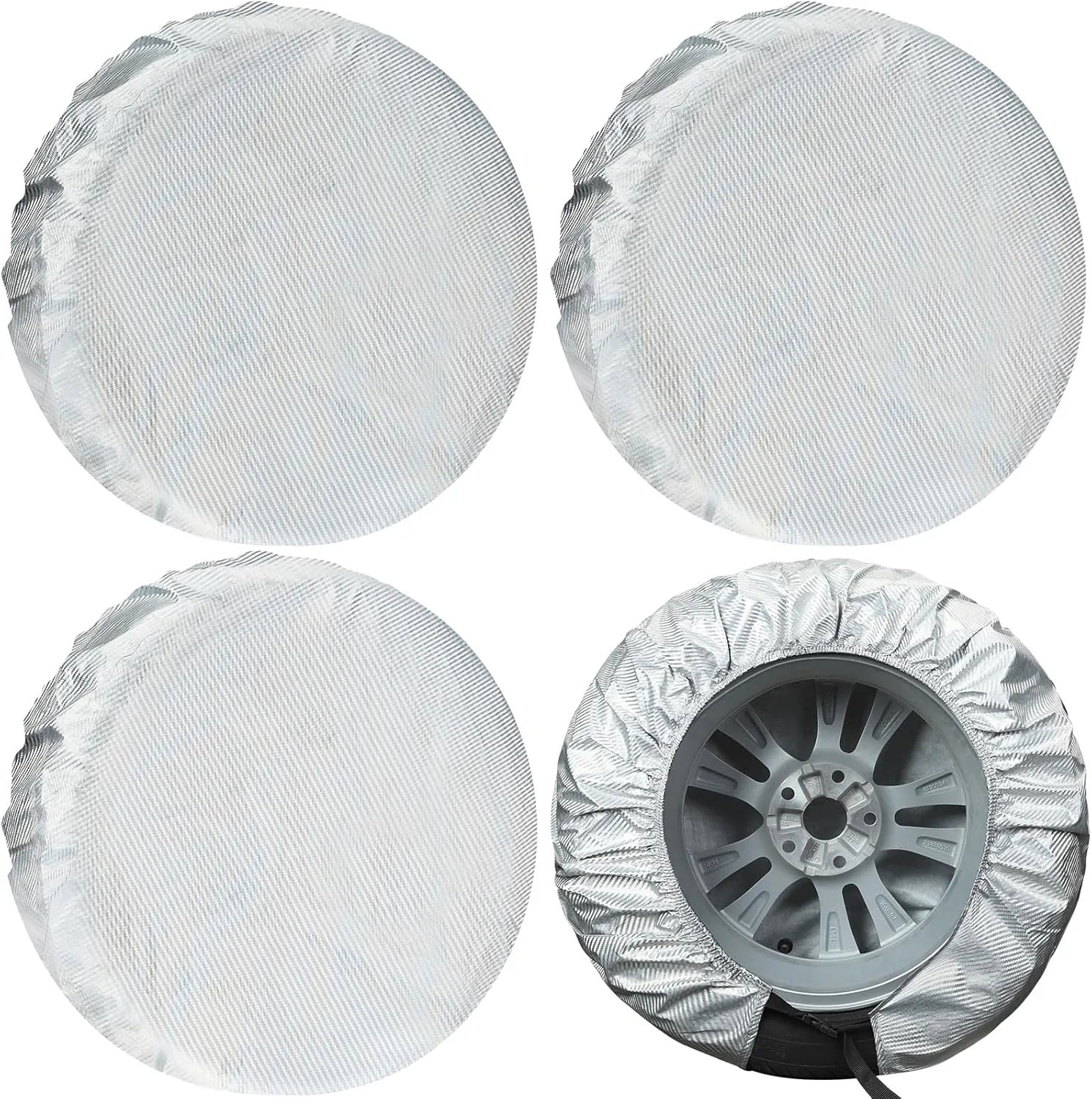Tire Covers 4 Pack, Tire Wheel Protector for Truck, SUV, Trailer, Camper, RV, Carbon Fiber Spare Tire Cover Sun Rain Snow Protector, Universal Fits Tire Diameters 29-31.75 inches, Silver
