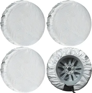 Tire Covers 4 Pack, Tire Wheel Protector for Truck, SUV, Trailer, Camper, RV, Carbon Fiber Spare Tire Cover Sun Rain Snow Protector, Universal Fits Tire Diameters 29-31.75 inches, Silver