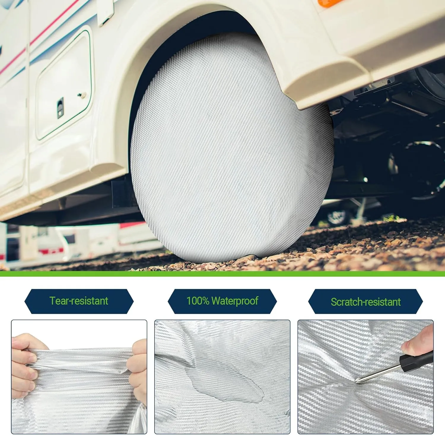 Tire Covers 4 Pack, Tire Wheel Protector for Truck, SUV, Trailer, Camper, RV, Carbon Fiber Spare Tire Cover Sun Rain Snow Protector, Universal Fits Tire Diameters 29-31.75 inches, Silver