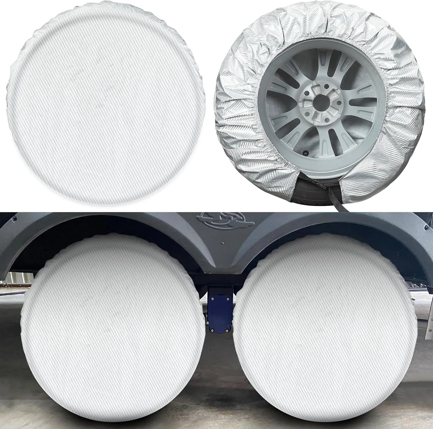 Tire Covers 4 Pack, Tire Wheel Protector for Truck, SUV, Trailer, Camper, RV, Carbon Fiber Spare Tire Cover Sun Rain Snow Protector, Universal Fits Tire Diameters 29-31.75 inches, Silver