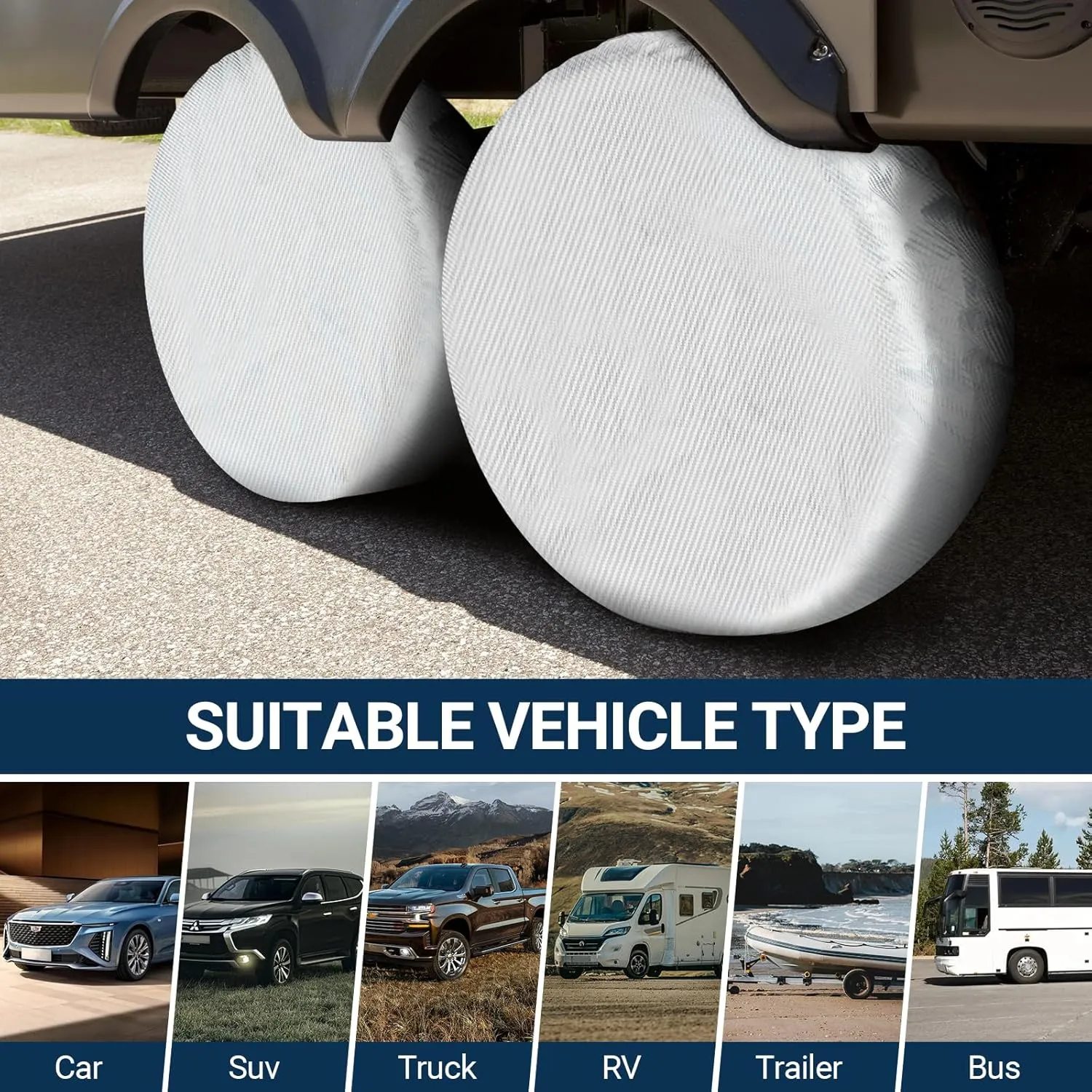 Tire Covers 4 Pack, Tire Wheel Protector for Truck, SUV, Trailer, Camper, RV, Carbon Fiber Spare Tire Cover Sun Rain Snow Protector, Universal Fits Tire Diameters 29-31.75 inches, Silver