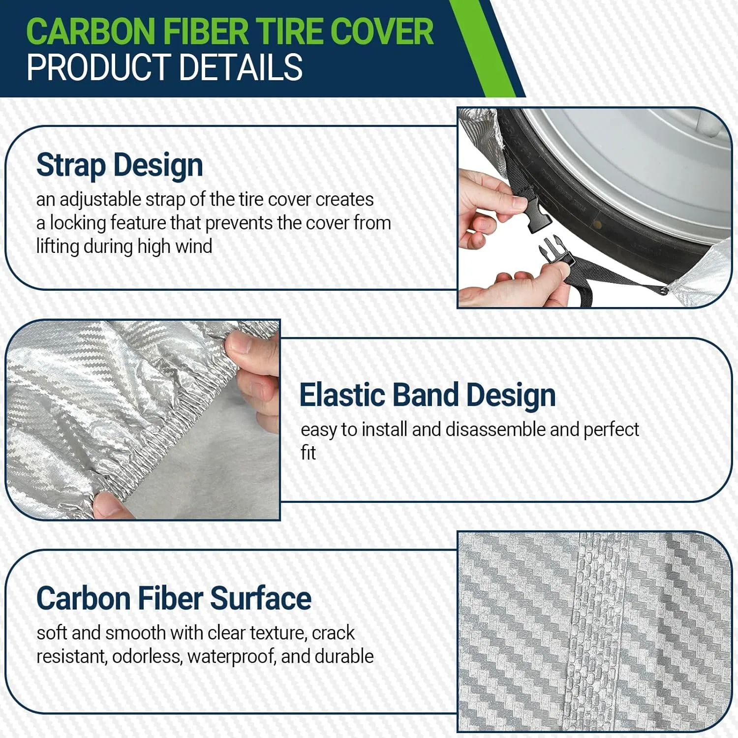 Tire Covers 4 Pack, Tire Wheel Protector for Truck, SUV, Trailer, Camper, RV, Carbon Fiber Spare Tire Cover Sun Rain Snow Protector, Universal Fits Tire Diameters 29-31.75 inches, Silver