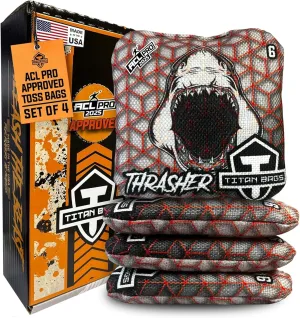 Titan Bags Thrasher Cornhole Bags - 6"x6" ACL PRO Approved Tournament-Grade, Durable Dual-Sided for Precision Shots, All-Weather Power Grip Pellets for Indoor & Outdoor Tossing - Set of 4