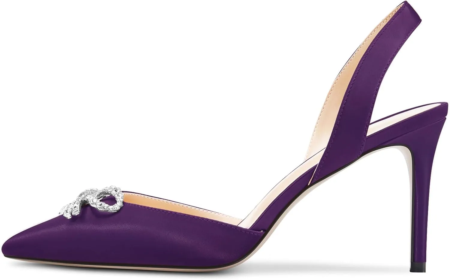 TNYNFBEB Womens Mid Heel Pointed Toe Pumps Ankle Strap Slingback Buckle Rhinestone Crystal Bow-Knot Party Basic Classic 3.2 Inches Heels
