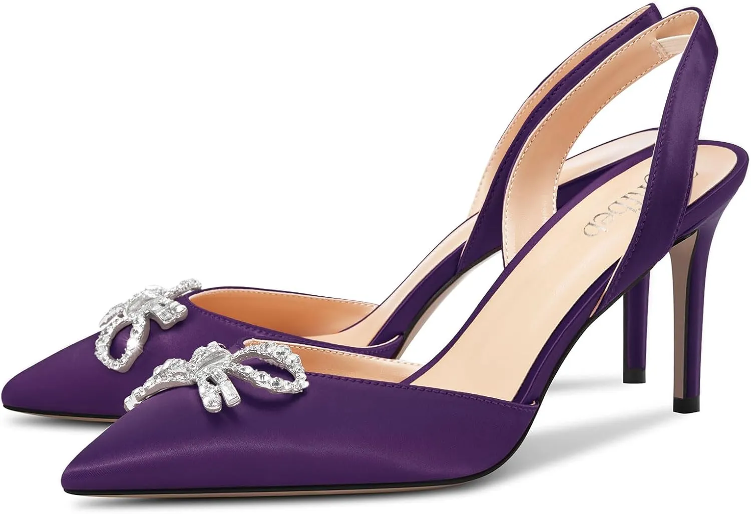 TNYNFBEB Womens Mid Heel Pointed Toe Pumps Ankle Strap Slingback Buckle Rhinestone Crystal Bow-Knot Party Basic Classic 3.2 Inches Heels
