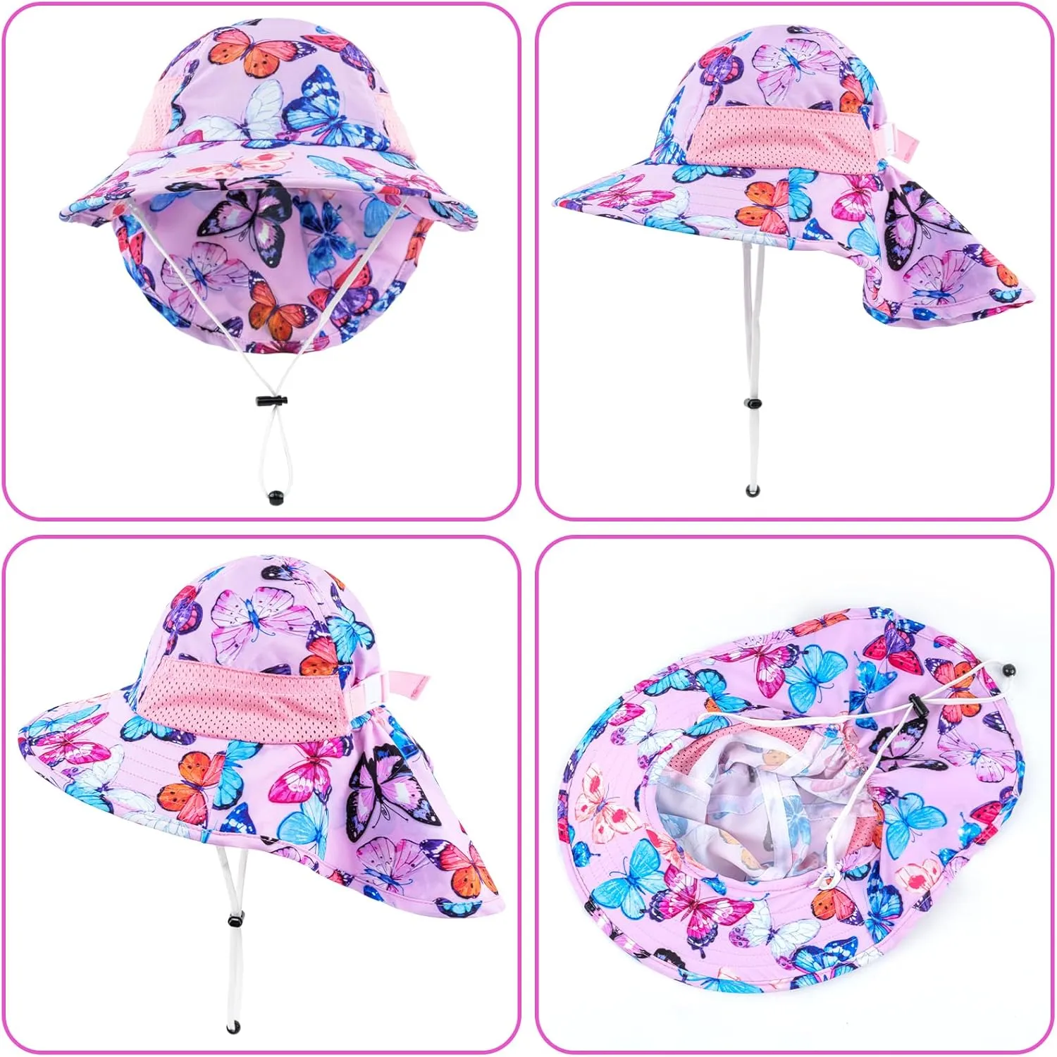 Toddler Baby Sun Hat Kids Summer UPF 50  for Boys Girls Adjustable Beach Hats with Bucket Wide Brim Age 1-7 Years