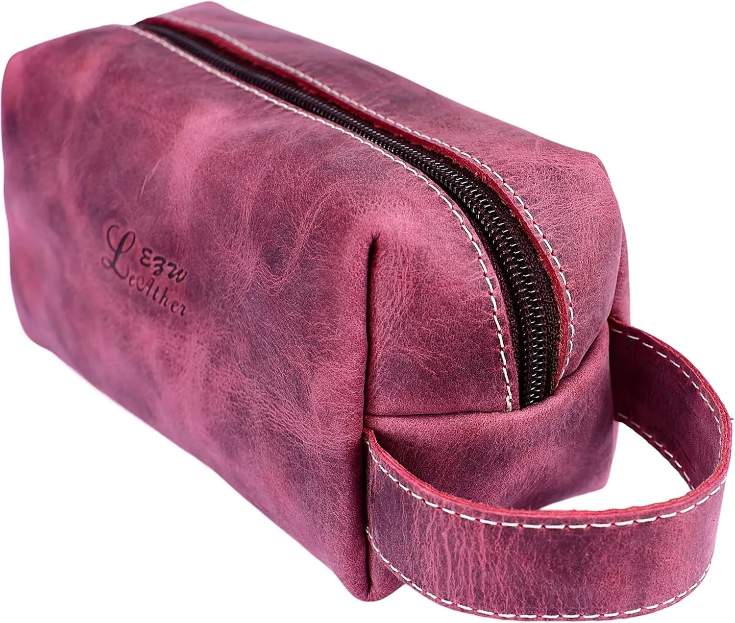 Toiletry Bag for Men and Women, Genuine Leather Travel Shaving & Dopp Kit for Toiletries, Cosmetics, Bathroom Organizer Shaving Bag, Grooming Kit Organizer (Antique Pink)