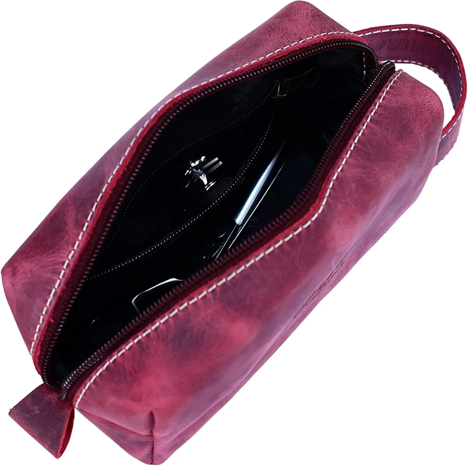 Toiletry Bag for Men and Women, Genuine Leather Travel Shaving & Dopp Kit for Toiletries, Cosmetics, Bathroom Organizer Shaving Bag, Grooming Kit Organizer (Antique Pink)